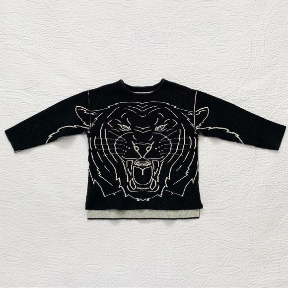 Zara Boys' Knitwear Negative Tiger Sweater, Black - Picture 1 of 4